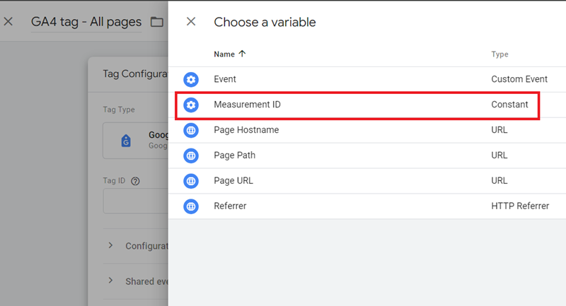 Click on the ‘Measurement ID variable