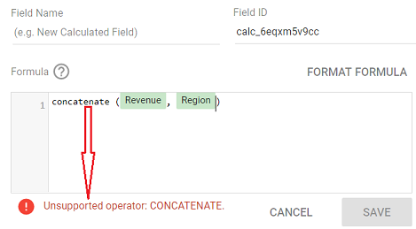 Unsupported operator: CONCATENATE