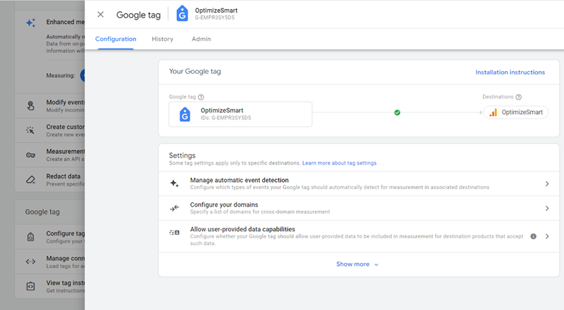 Manage automatic event detection in GA4 4 Google tag configuration page