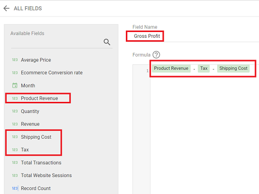 new calculated field called Gross Profit
