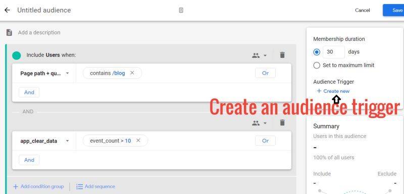 create an audience trigger ga4