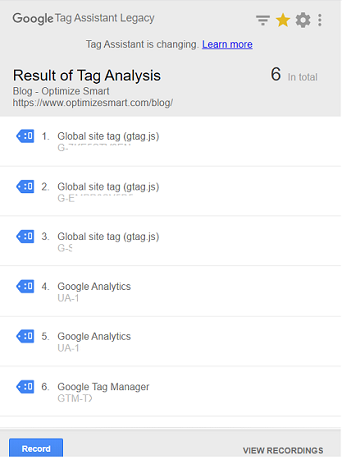 list of the various Google Tags