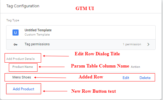 edit row GTM UI