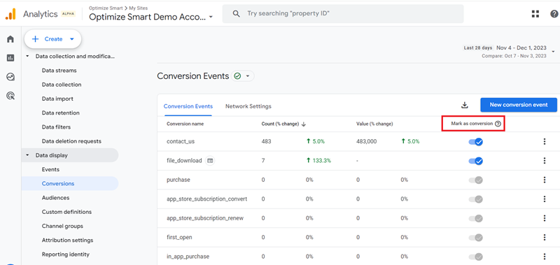 mark any logged event as a conversion