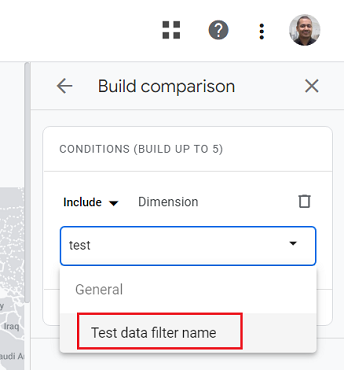 test data filter name ga4