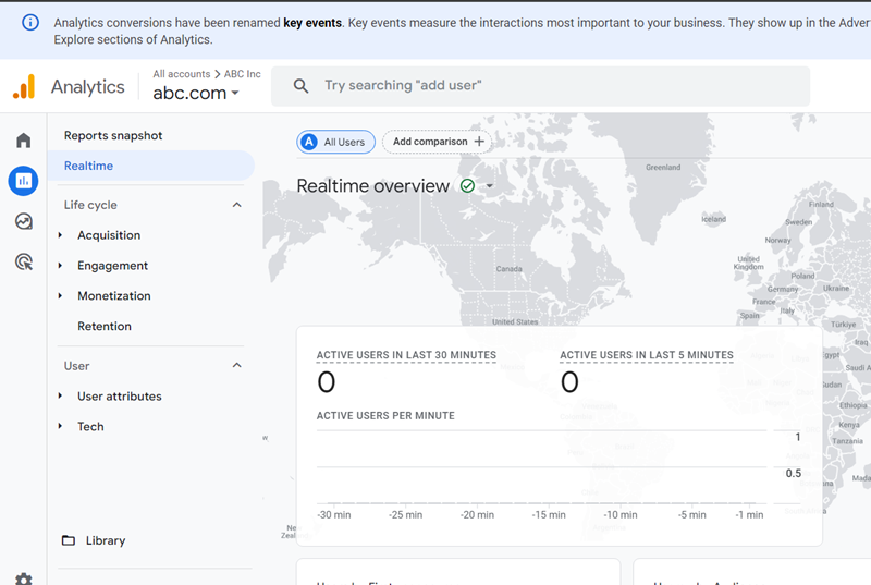 You now see the ‘Real time report in GA4