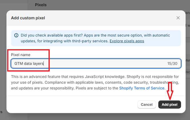 click on the ‘Add Pixel button