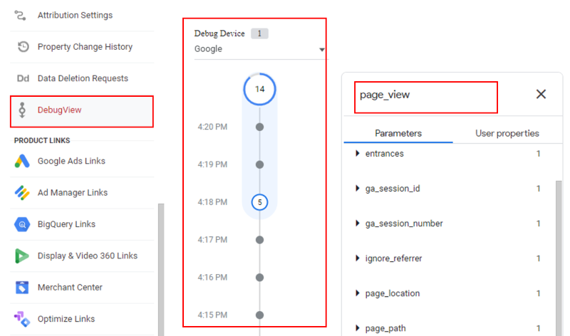 debug view report ga4