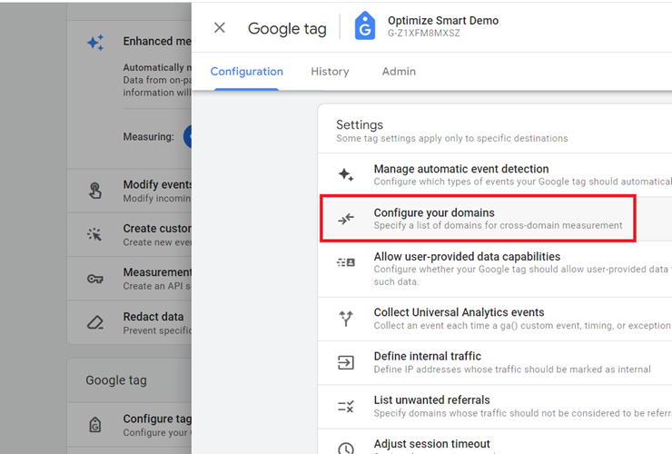 configure your domains ga4