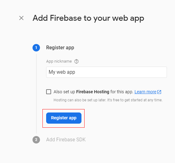 Firebase register app