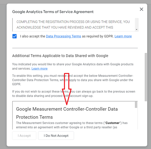 Scroll down and go through ‘Google Measurement Controller Controller Data Protection Terms