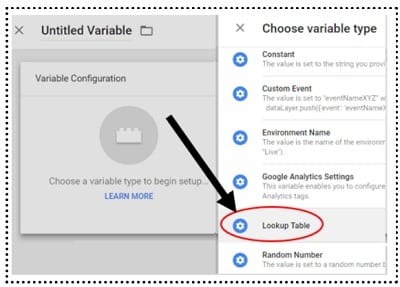choose variable type lookup table