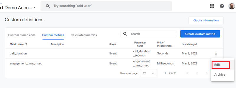 GA4 (Google Analytics 4) Custom Metrics Tutorial 11 Click on the ‘Edit‘ option