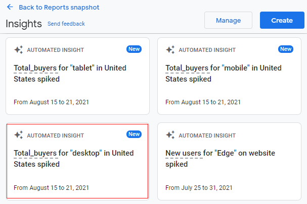 Understanding Automated Insights in Google Analytics 4 (GA4) 6 selsect one insight