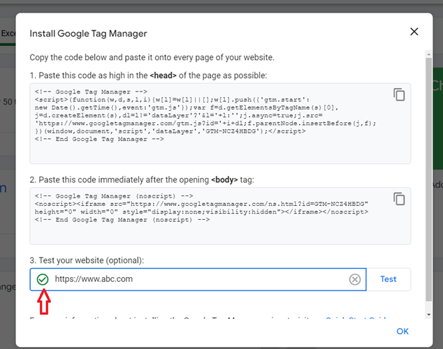 You should now see the green checkmark next to your website address