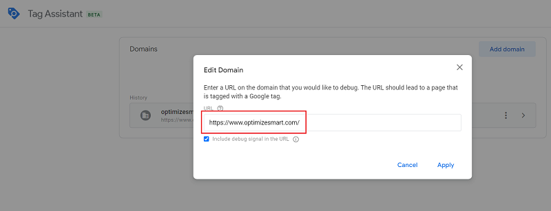 edit domain tag assistant