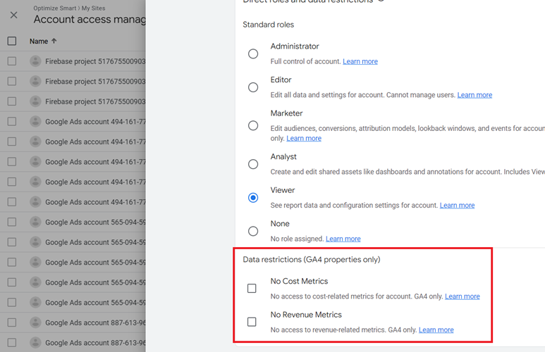 Scroll down and select the appropriate ‘Data restrictions