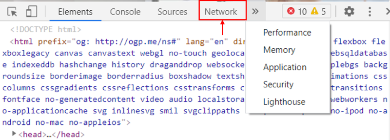 Click on the ‘Network‘ tab