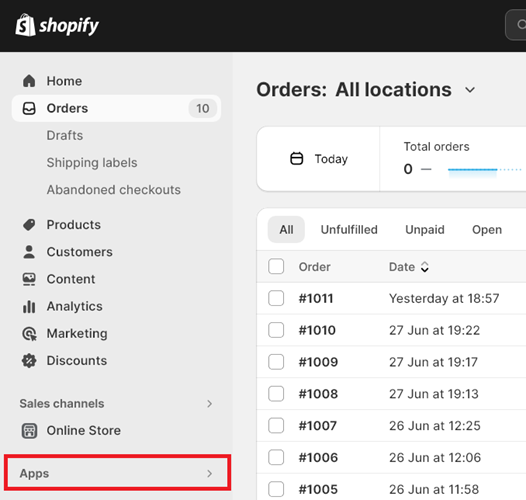 Navigate to the ‘Admin section of your Shopify Store