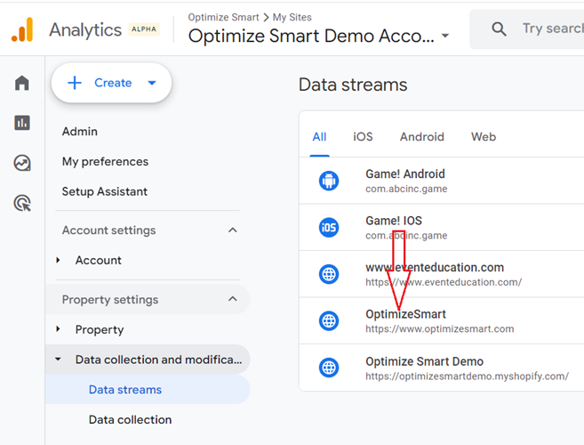 Manage automatic event detection in GA4 2 Click on the web data stream whose Google Tag you want to configure
