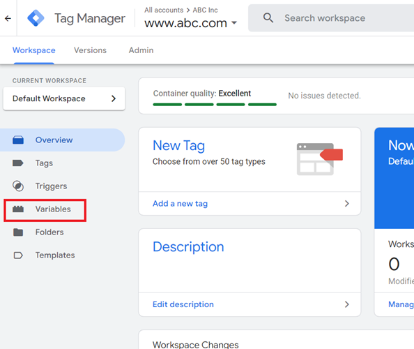 Click on the ‘Variables link from the left hand side navigation bar
