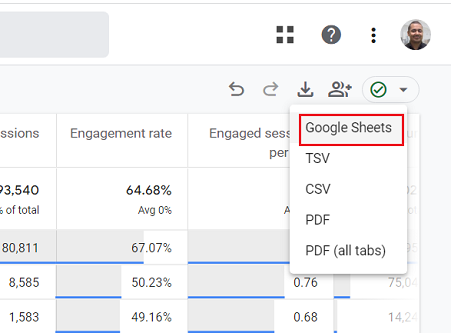 ga4 export data google sheets