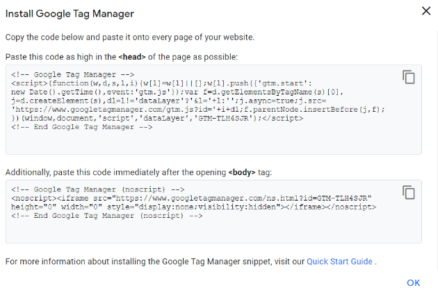 standard implementation of Google Tag Manager