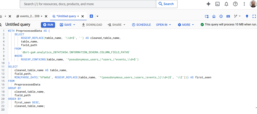 How to track GA4 BigQuery Schema Change 4 paste SQL code