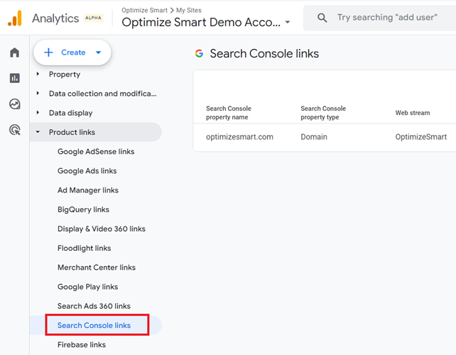 search console links ga4