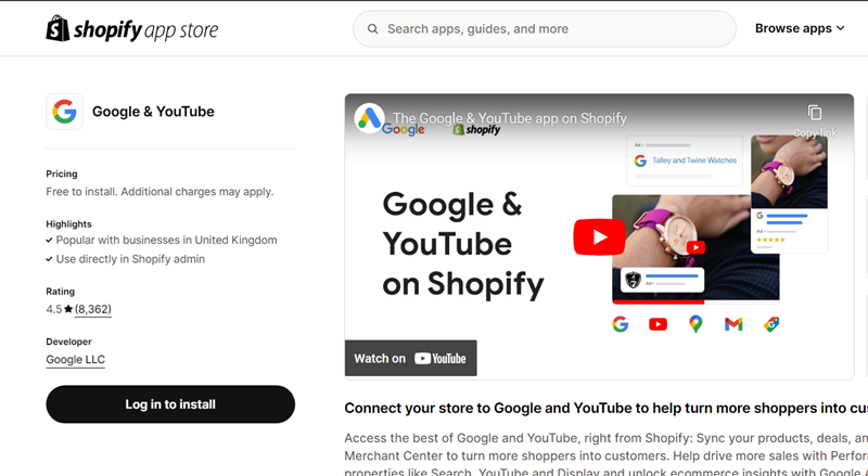 the Google YouTube Channel App to install GA4