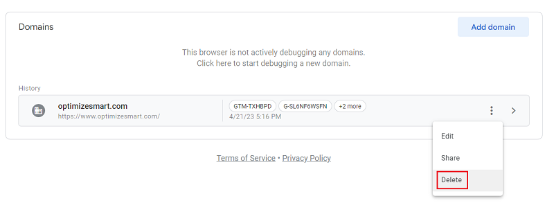 delete domain tag assistant