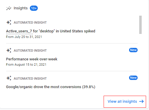 Understanding Automated Insights in Google Analytics 4 (GA4) 4 View all insights