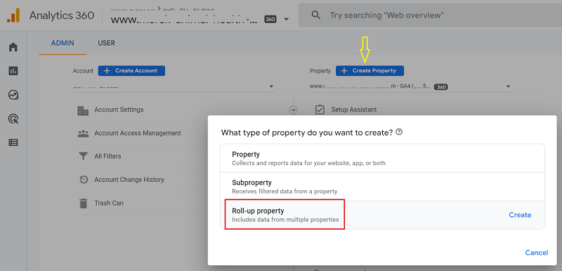 roll up property ga4