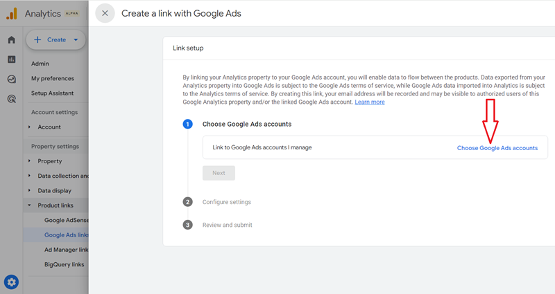 Choose Google Ads Accounts