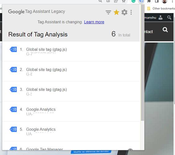 list of all the Google tags which fired on the web page