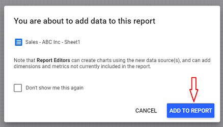 Add to Report google data studio
