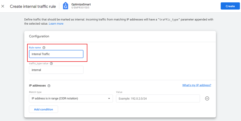 rule name internal traffic ga4 1