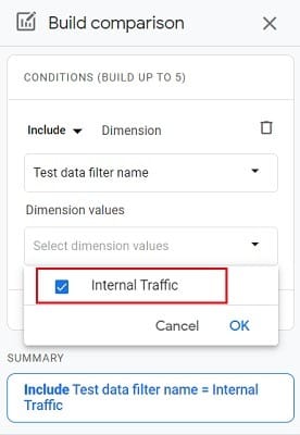 dimension value internal traffic
