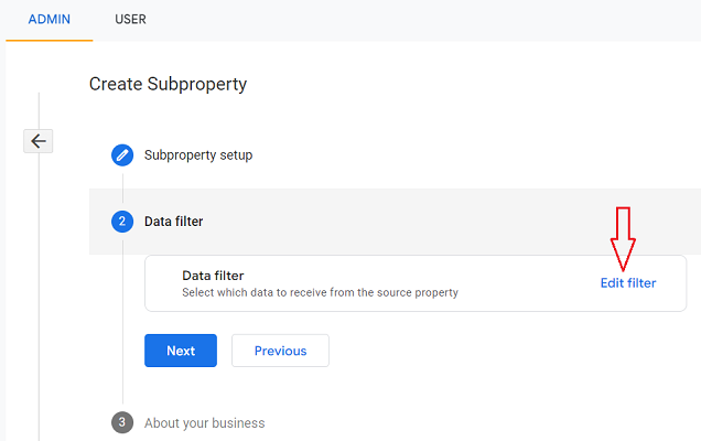 edit filter subproperty ga4