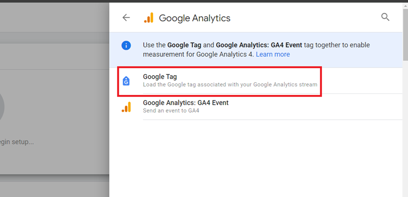 Click on ‘Google Tag 1