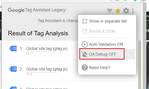 GA Debug OFF
