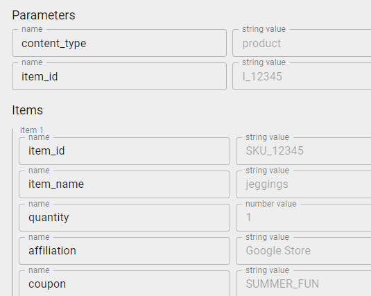 event parameters blank
