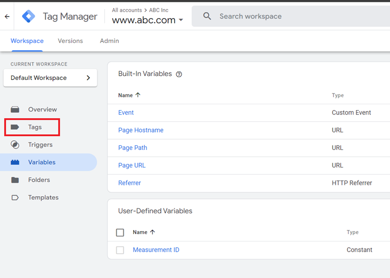 Click on the ‘Tags link from the left hand side navigation bar