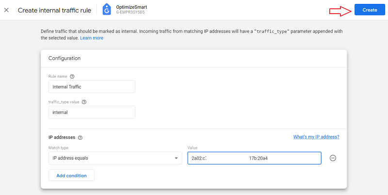 create internal traffic data filter ga4