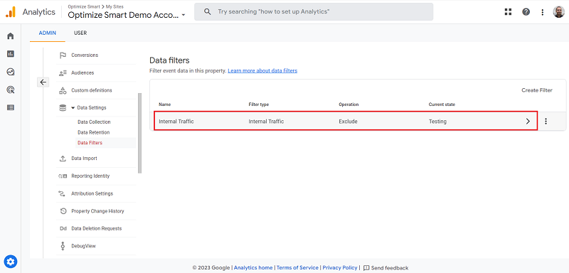 internal traffic data filter ga4
