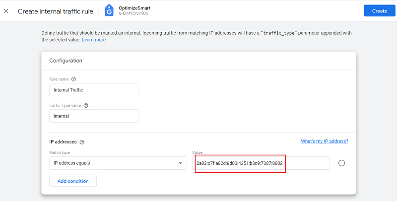 enter the ip address ga4