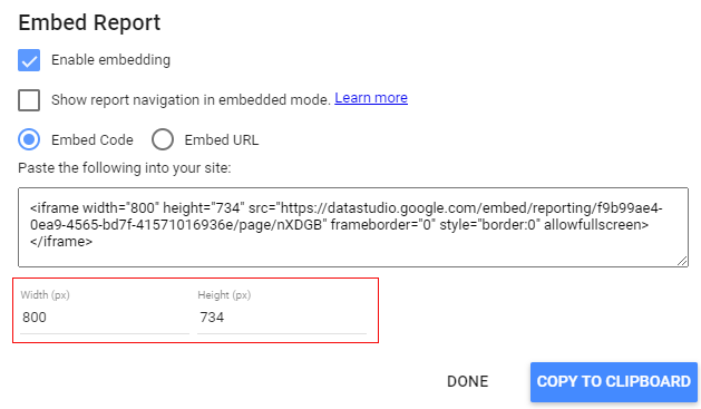 height and width