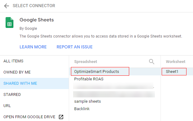Google sheet name 1