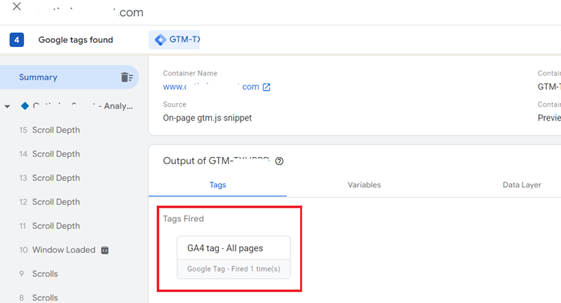 ou should now see the tag ‘GA4 tag – All pages listed under the ‘Tag fired section