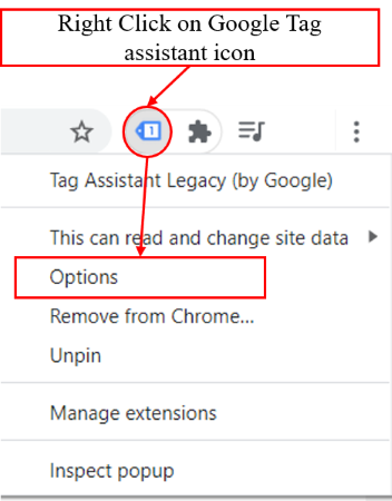 Right click on the tag assistant icon